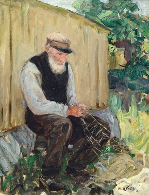 Willy Hamacher, 1865 Breslau-1909 Bad Reinerz , Netzflicker, Öl/Lwd, signiert, rückseitig betitelt, ca. 61x48cm, R. ca. 74x61cm