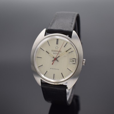 ETERNA Sonic Herrenarmbanduhr in Stahl Referenz 149T, Schweiz um 1970, satin. Geh., Boden aufgedr., silb. Zifferbl. m. aufgel. Std.-Ind., silb. ...