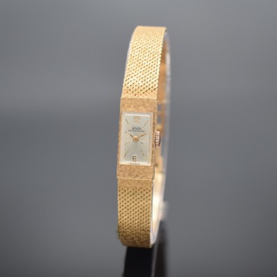 NIVOR Damenarmbanduhr in RoséG 750/000, Schweiz 1960er Jahre, Handaufzug, Geh. an Goldband in RoséG 750/000, Boden aufgedr., silb. Zifferbl. m. ...