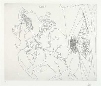 Pablo Picasso,1881 Malaga-1973 Mougnis, Radierung auf Velin, handsign., num. 10/50 Titel: Raphael et la Fornanina V:avec voyour ecartant le ...