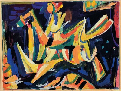 Friedrich Jossé, 1897 Wolfstein-1994 Speyer,Reiterfigur, Gouache auf Papier, handsign., ca. 33x44cm, PP, u.Gl., R. ca. 51x71cm