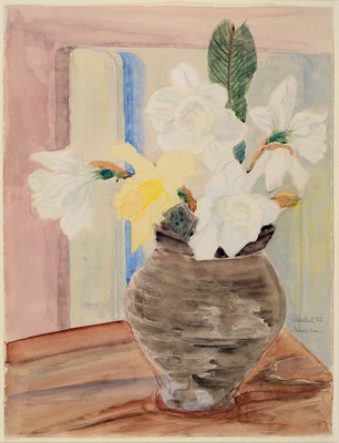 Erich Heckel, 1883 - 1970, "Narzissen" Aquarell auf PMF Ingres-Papier mit Wasserzeichen, betitelt, mittig handsigniert und dat. (19)50, ...
