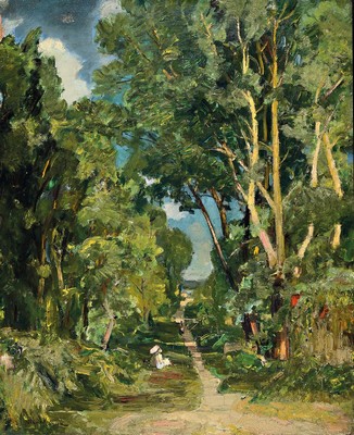 Claude Rameau, 1876 Boubon-Lancy-1955 Thibault, Der Waldweg, Öl/Lwd, signiert, ca. 72 x 60 cm, Rahmen