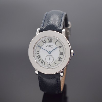 CARTIER Must De Cartier Ronde, Schweiz um 2000, quarz, Ref. 1815 1, Sterlingsilbergeh., Boden 8-fach verschr., orig. Lederband m. orig. Faltschl. in ...