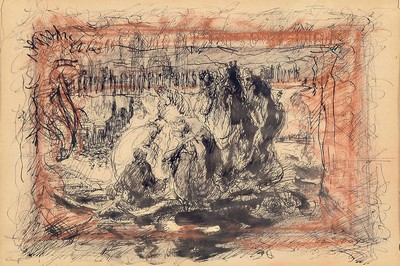 Hanns Fay, 1888 Frankenthal - 1957 Neustadt, Skizzenblatt Million Mark, Bleistift auf Papier, l. besch., ca, 11.5 x 14.5 cm und "Die ...
