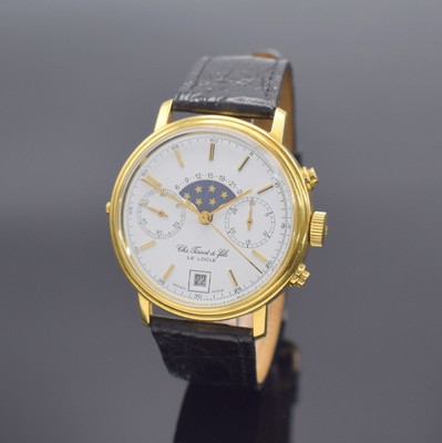 TISSOT Le Locle Herrenchronograph mit Mondphase in GG 750/000, Schweiz um 1980, Handaufzug, Boden verschr., Korrekturdr. seitl. im Geh. b. 9, orig. ...