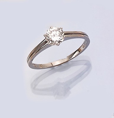18 kt Gold Brillant-Ring, WG 750/000, Brillant-Solitär ca. 0.73 ct Weiß/si, RW 57