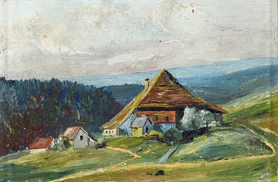 Ernst Haymann, 1873 München-1947, zwei Miniaturmalereien zur Heuernte, Öl/Holz, beide rot signiert li. u. re. unten, ca. 11 x 14 cm, passend ...