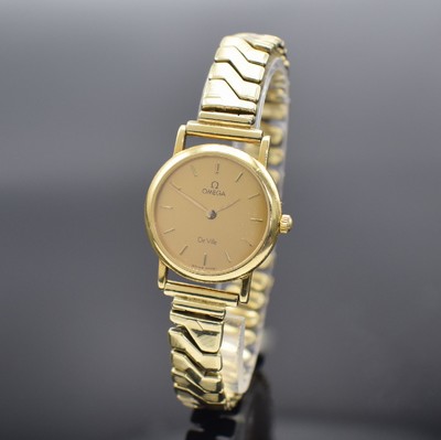 OMEGA De Ville Damenarmbanduhr in GG 750/000, Schweiz verk. lt. beil. Garantiekarte 08/1994, quarz, Boden aufgedr., neutr. Flexband in GG 585/000, ...