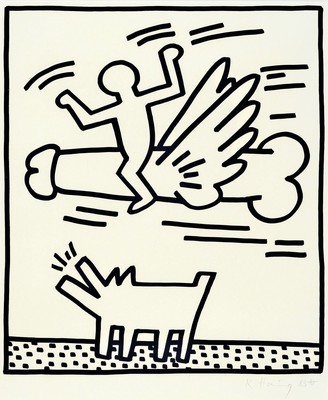 Keith Haring, 1958 Reading,PA - 1990 New York City, Lithographie, Flying Cock, aus der Lucio Amelio Suite (1983), rechts unten signiert u. datiert ...