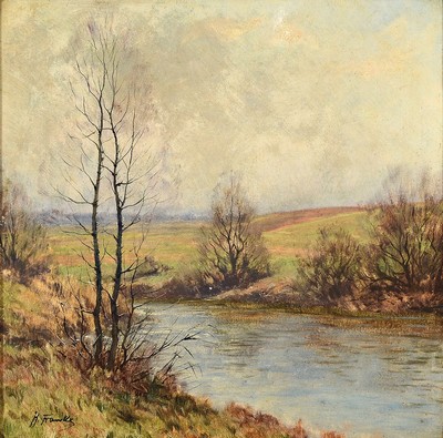 Hanny Franke, 1890 Koblenz - 1973 Frankfurt/Main, Studium am Städelschen Institut, Winterlandschaft, wohl Umkreis Alte Nidda, links unten signiert, ...