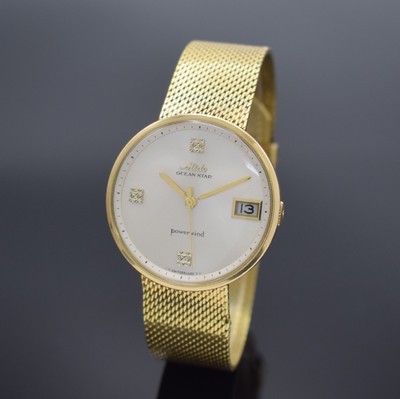 MIDO Ocean Star Powerwind vergoldete Armbanduhr, Schweiz um 1970, Automatik, 40- Micron-Monocoque Geh., integr. Milanaiseband, silb. Zifferbl., ...
