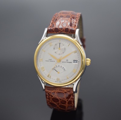 REVUE THOMMEN GMT Power Reserve Armbanduhr in Stahl/GG 750/000, Schweiz lt. orig. Papier verk. 2001, Automatik, beids. vergl. Geh., Korrekturdrücker ...