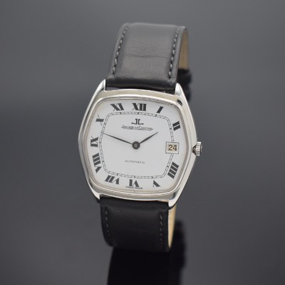 Jaeger-LeCoultre elegante Herrenarmbanduhr in Stahl, Schweiz um 1975, Automatik, 4-fach verschr. 6-eckiges Geh. Ref. 5000 42, weißes Zifferbl. m. ...