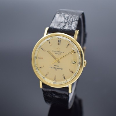 ETERNA-MATIC 2000 Centenaire 71 Armbanduhr in GG 750/000, Schweiz um 1971, Automatik, unpoliertes Geh. Ref. 706 IVT, Boden verschr., orig. Band m. ...