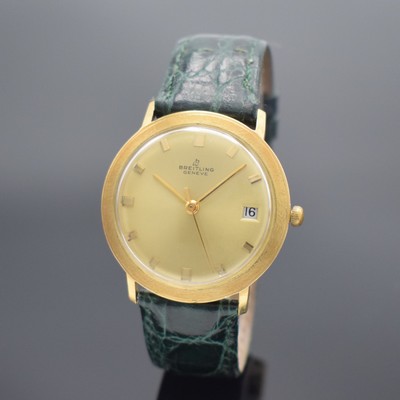 BREITLING Referenz 2614 Herrenarmbanduhr in GG 750/000, Schweiz um 1965, Automatik, Monocoque-Geh., rückseitig sign., gold. Zifferbl., gold. Indizes ...