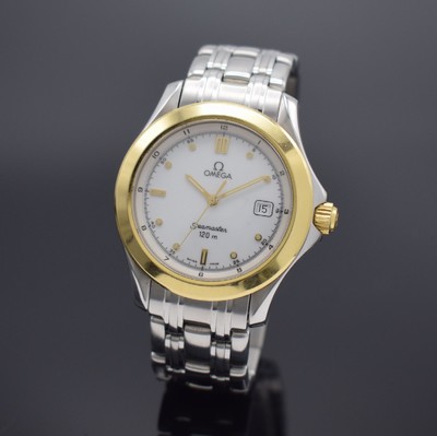 OMEGA Seamaster 120 m Herrenarmbanduhr in Stahl / Gold, Schweiz um 2000, quarz, unpoliertes Geh. Ref. 396.1501, Boden & Krone verschr., orig. ...