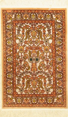Hereke Seide fein, signiert, Türkei, ca. 50Jahre, reine Naturseide(Metallbroschiert), ca, 77 x 51 cm, EHZ: 2