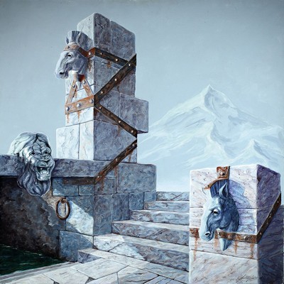 Luis Urritia, spanischer zeitgenössischer Künstler, phantastischer Realismus, Öl/Lwd, signiert ca. 100 x 100 cm cm