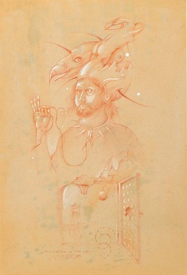Werner Holz, 1948 Grünstadt-1991 Ludwigshafen, Metamorphonse des Fleisches, Rötel und Weiß auf braunem Papier, signiert, betitelt und dat. 1976, ...