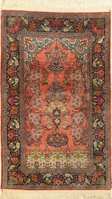 Kaschmir Seide, Indien, ca. 40 Jahre, Seideauf Baumwolle, ca. 120 x 75 cm, EHZ: 2-3