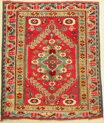 Westanatolischer, Doppelnischen-Teppich, Türkei, 19. Jhd, Wolle auf Wolle, ca, 160 x 134 cm, EHZ:(oxidiert,Original Ränder und Abschlüße).