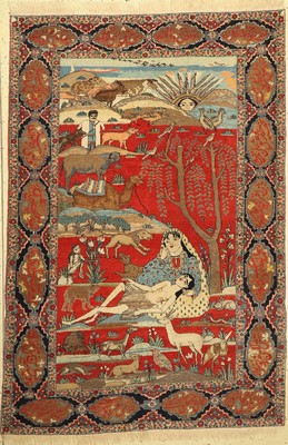 Täbriz antik, Persien, datiert(1237), 1859, Wolle auf Baumwolle, ca. 215 x 147 cm, EHZ:( guter Zustand).Abbildung aus der Geschichte von Leila und ...