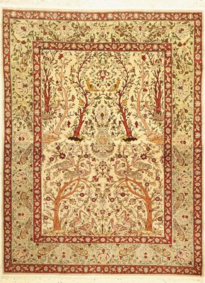 Hereke Seide fein, Türkei, um 1960, reine Naturseide, ca. 150 x 115 cm, ca. 1,0 Mio. Kn/qm, EHZ: 2-3