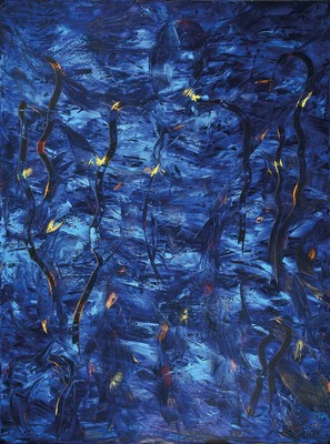 Dietmar Brixy, geb. 1961 Mannheim, Studium an der Akademie Karlsruhe; "Der Welt entrückt", Komposition in Blau, expressiv-abstrakter ...
