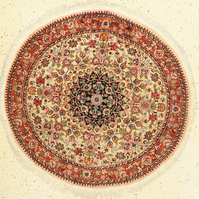 Ghom Seide rund, Persien, ca. 50 Jahre, reine Naturseide, ca. 100 cm, EHZ: 2, (leicht verfärbt)