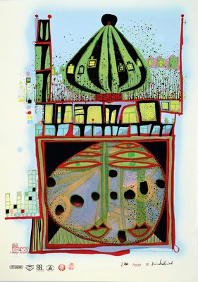 Friedensreich Hundertwasser, 1928-2000, 10002 Nights Homo Hummus, sign., num. leicht verwischt, ca. 69x70 cm