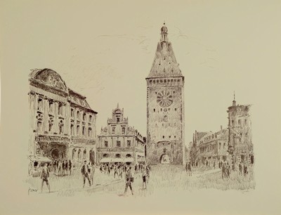 Karl Graf, 1902 - 1986 Speyer, Künstlermappe"Das alte Speyer - Kreidezeichnungen", 1975, 13 großformatige Druckgrafiken auf ...