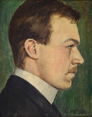 Hans Franke, 1892 Habelschwerdt - 1975 Freiburg im Breisgau, freischaffender Autodidakt, wohl Selbstporträt desjungen Künstlers, Kopfbild im ...
