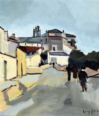 Ruiz-Horn, zeitgen. spanischer Künstler, Stadtansicht, Öl/Hartfaser, rechts unten signiert, ca. 55x47cm, R. ca. 63x55cm
