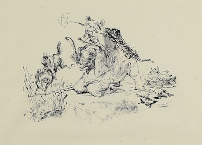 Max Slevogt, 1868 Landshut - 1932 Leisnweiler , 3 Radierungen: a. wilde Figurengruppe, rechts unten handsigniert; b. Löwenjagd, unsigniert; c. ...