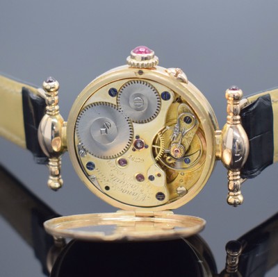 A. LANGE & SÖHNE Taschenuhrwerk Nr. 62753 im neutralen RG 585/000 Gehäuse, Werk Deutschland um 1910, neutr. Scharniergeh. m. bewegl. Bandanst., ...