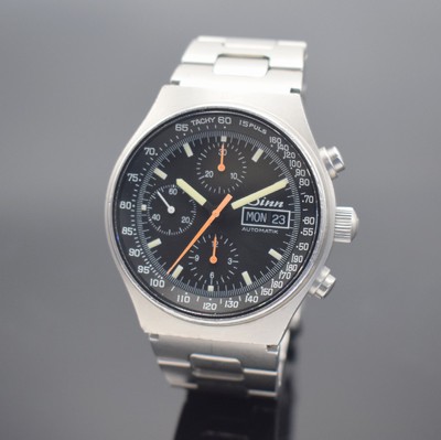 SINN Herrenarmbanduhr mit Chronograph in Stahl, Schweiz um 1995, Automatik, matt. Edelstahlgeh. inkl. orig. Gliederband m. Faltschl., Boden & Krone ...