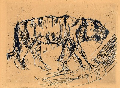 Lovis Corinth, 1858 Tapiau-1925 Zandvoort, Tiger, Radierung, ca. 8.5x11cm, gebräunt, u.Gl., R. ca. 25x32cm