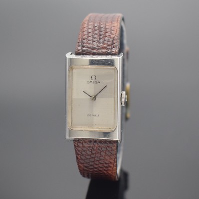 OMEGA De Ville Armbanduhr in Edelstahl, Schweiz um 1973, Handaufzug, Ref. 511.0458, 2-teil. Geh., Boden aufgedr., silb. Duoton- Zifferbl., rotverg. ...