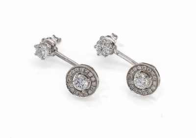 Paar 14 kt Gold Brillant-Ohrstecker, WG 585/000, 4 Brillanten zus. ca. 1.80 ct feines Weiß/si, weitere Brillanten zus. ca. 0.34 ct feines ...