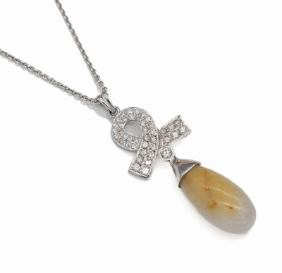 14 kt Gold Brillant-Opal-Anhänger, WG 585/000, Brillanten zus. ca. 0.65 ct Weiß/p, Opal-Pampel, an Kette L. ca. 44 cm, Federringschließe, ca. ...