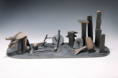 Rinaldo Bigi, geb. 1942 Pietrasanta, Studiuman der Hochschule für Bildende Künste Carrara,hier: Bronzeskulptur, abstrakt-figurale Komposition, ...