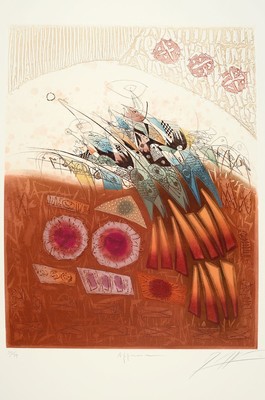 Georges Dussau, geb. 1947, Farbradierung, re. unten sign., num. 95/99, ca. 75,5x55 cm