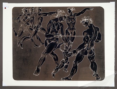 Hans Erni, 1909-2015, Gymnasten auf Braunem Hintergrund, Lithografie, sign., num. 70/150, ca. 64x84 cm