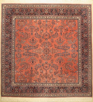 Sarogh Kork fein, China, ca. 40 Jahre, Korkwolle, ca. 253 x 248 cm, EHZ: 2, (Flor fehlstellen am Rand)