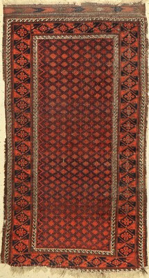 Antiker Belutsch, Persien, 19.Jhd, Wolle auf Wolle, ca. 183 x 103 cm, (Alters-und Gebrauchsspuren)