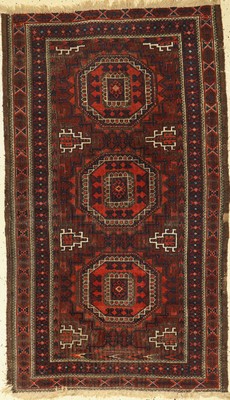 Antiker Belutsch, Persien, 19.Jhd, Wolle auf Wolle, ca. 155 x 90 cm, (Alters-und Gebrauchsspuren), mit Seiden Highlights.