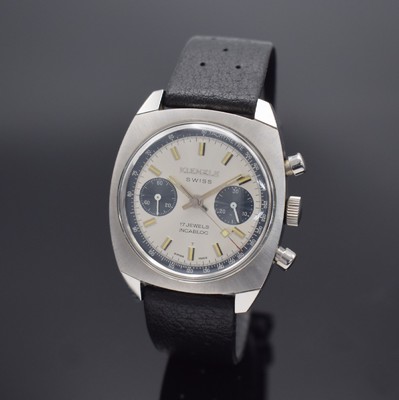 KIENZLE gut erhaltene Herrenarmbanduhr mit Chronograph, Schweiz/Deutschland um 1968, Handaufzug, massives Stahlgeh., Boden geschr., Tropic-Band, ...