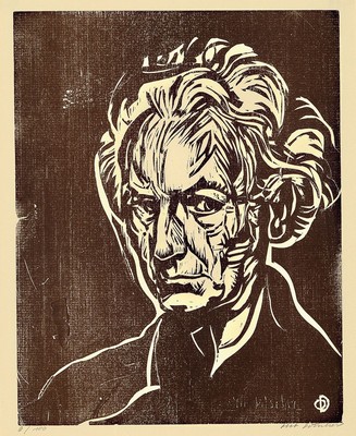 Otto Ditscher, 1904-1987 Neuhofen, 2 Arbeiten: Selbstporträt, Holzschnitt, sign.., num. 6/100, ca. 30x23cm, PP, u.Gl., R. ca. 47x40cm; Ansicht aus ...