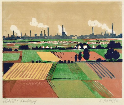 Heinz Friedrich, 1924-2018 Schwetzingen, BASF, Farbholzschnitt, signiert und datiert 88, bez.: Handaufzug, ca. 40x49cm, u.Gl., R. ca. 53x59cm